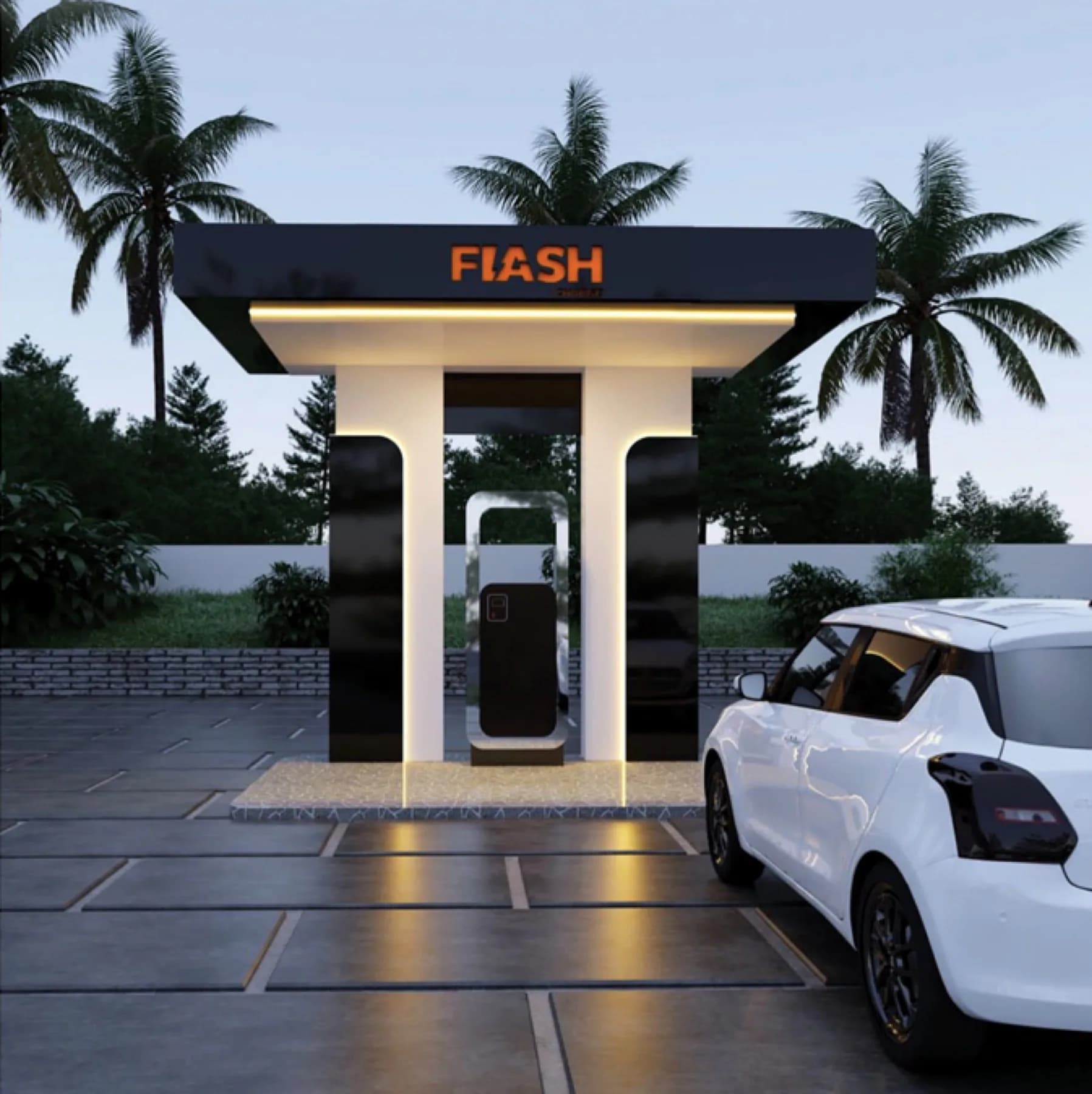 Flash EV charging station monitored through the connected network