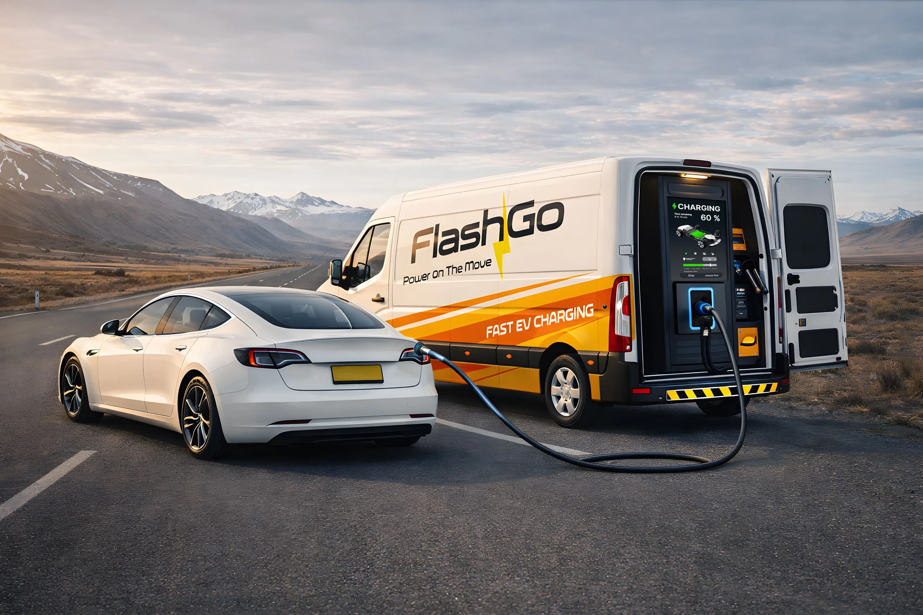 Flash Go mobile EV charging station unit Flash Go mobile EV charging station unit with vehicle-mounted battery system