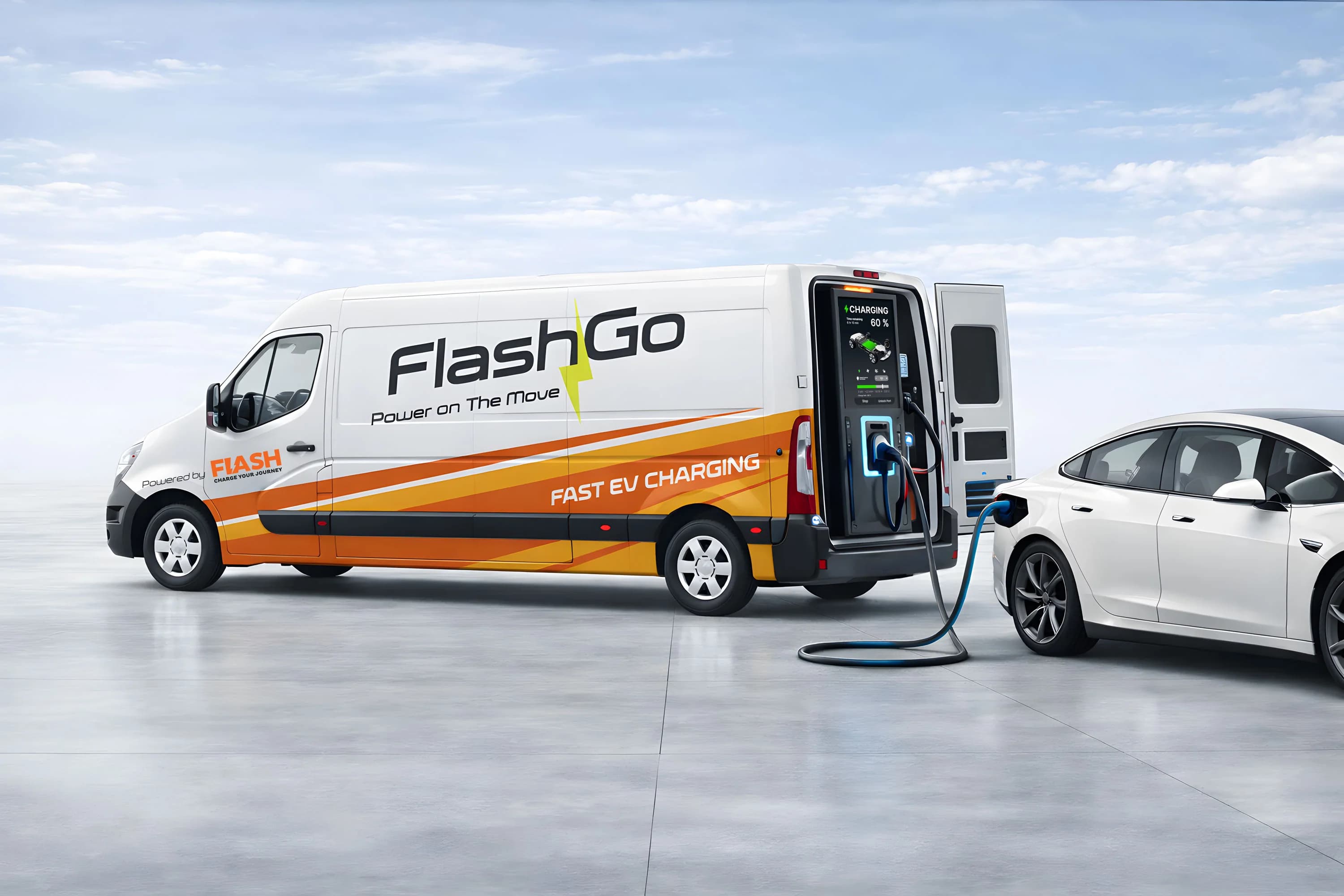 Flash Go on-site mobile charging unit Flash Go mobile EV charging unit prepared for on-site EV charging support